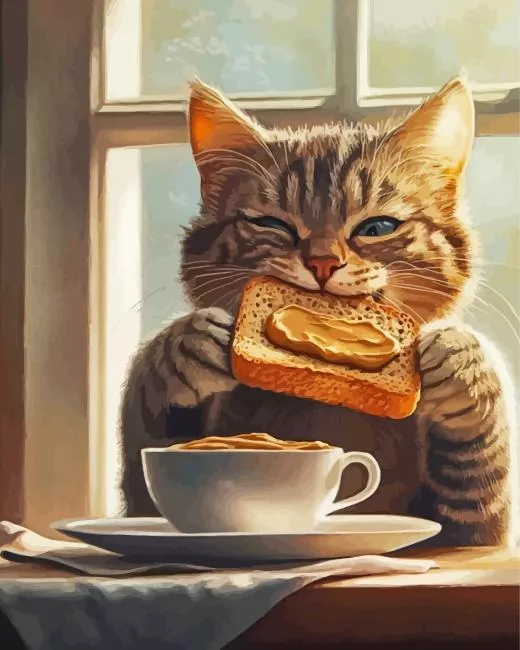 Cat Eating Breakfast Paint By Numbers