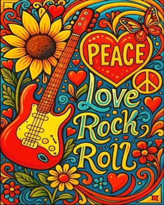 Peace Love Rock Roll Paint By Numbers