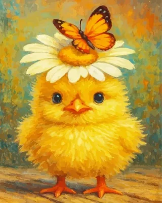 Cute Chick And Butterflies Paint By Numbers 